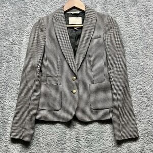 Banana Republic Blazer Womens 0‎ Black White Houndstooth Italian Fabric Business